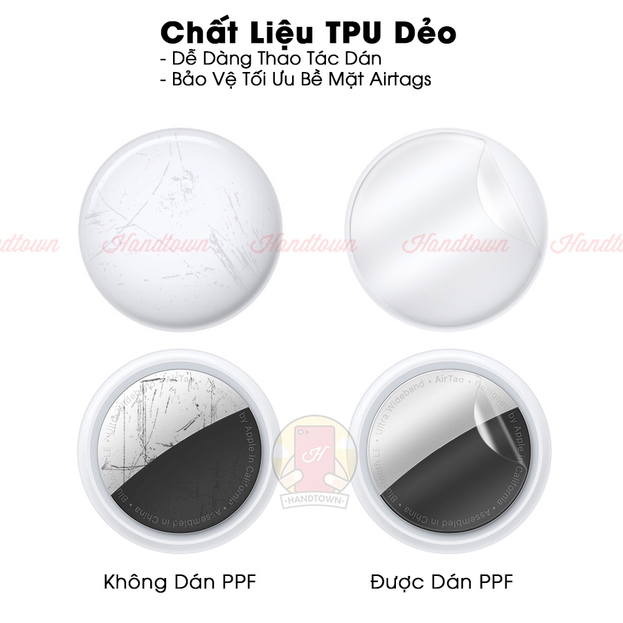 Combo Dây Đeo Apple Airtag Trong Suốt và Miếng dán Ppf Phụ Kiện Vỏ bao Silicon Airtag chống trầy xước và va đập Handtown