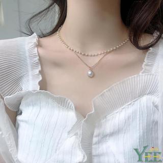 Dây chuyền choker hai lớp mặt đính hạt ngọc trai nhân tạo sang trọng hợp thời trang cho nữ
