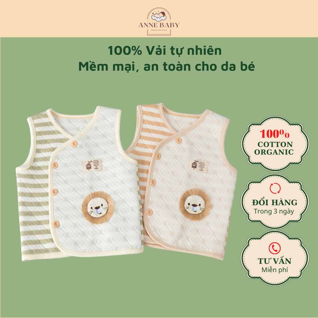 Áo Gile Trần Bông Cho Bé Trai Bé Gái 0-3 Tuổi Cotton Organic Hữu Cơ Tự Nhiên, Áo Khoác Ghi Lê An Toàn Cho Da Bé Sơ Sinh