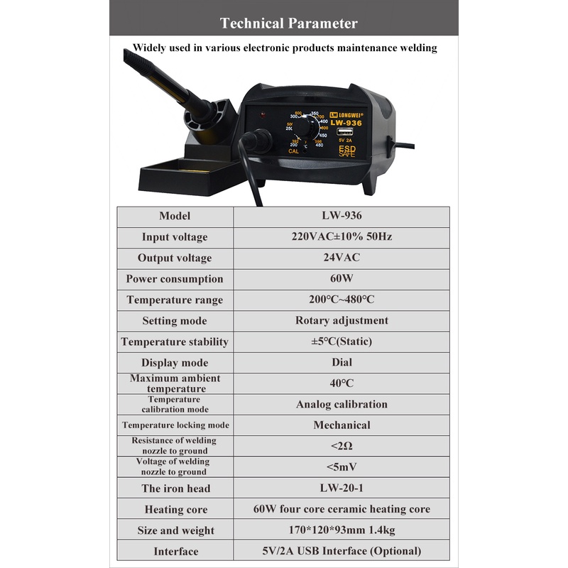 Bộ Mỏ Hàn Điện LONGWEI LW-936 DC5V-2A 60W Chuyên Dụng