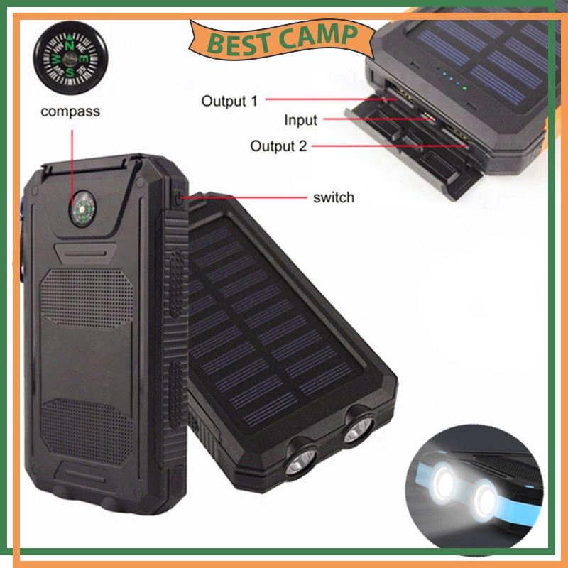 Pin Sạc Dự Phòng Năng Lượng Mặt Trời Solar Charger Tích Hợp Đèn Pin La Bàn 4 Cổng Sạc 10.000mAh-20.000mAh