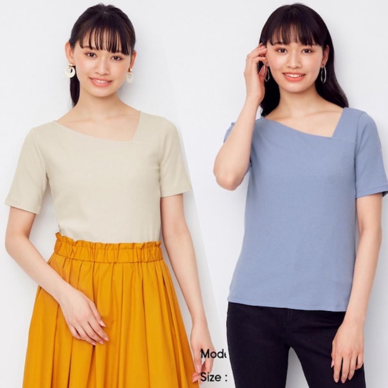 Áo thun tăm nữ cổ chéo ngắn tay dễ thương của GU - Nhật