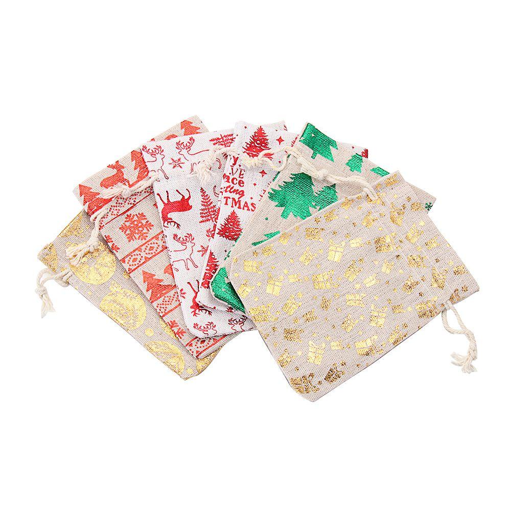 CONOPERY Bộ 1 / 5 Túi Dây Rút Chất Liệu Cotton Lanh Họa Tiết Người Tuyết Dùng Để Đựng Quà Cưới