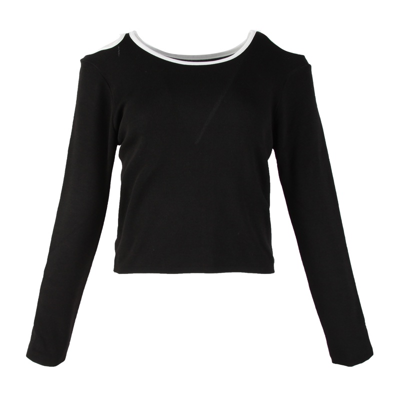 Áo thun tay dài cổ tròn hở vai dáng ôm thời trang mùa thu mới 2021 | BigBuy360 - bigbuy360.vn