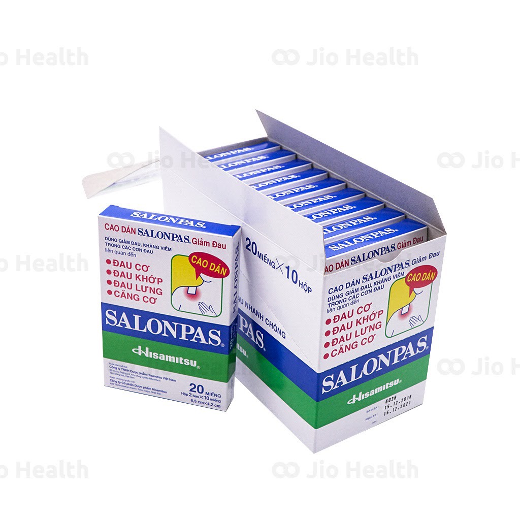 Cao dán Salonpas loại Gói lẻ 10 miếng và Loại hộp nhỏ 20 miếng
