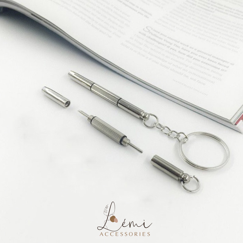 Móc khoá tua vít mini sửa kính mắt, đồng hồ, điên thoại 3 đầu, Lémi accessories