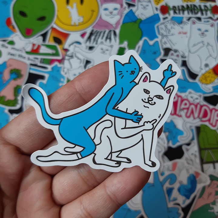 Bộ Sticker dán cao cấp chủ đề MÈO RIPNDIP - Dùng dán Xe, dán mũ bảo hiểm, dán Laptop...