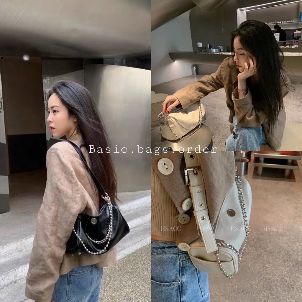 Túi đeo chéo nữ dây xích phong cách HÀN QUỐC chất da đẹp SẴN MÀU ĐEN