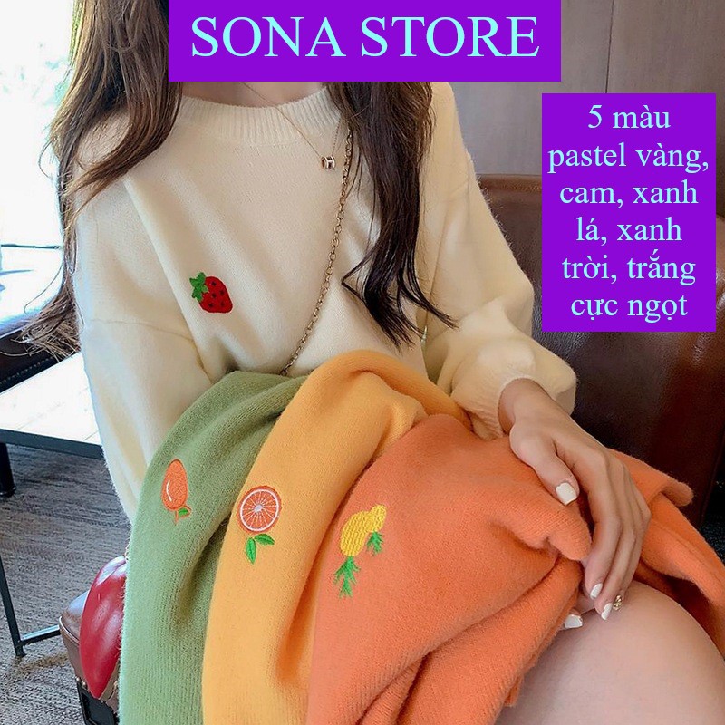 Áo len nữ form rộng hàn quốc, Áo len tay dài, Hàng quảng châu cao cấp, Màu pastel, SONA STORE