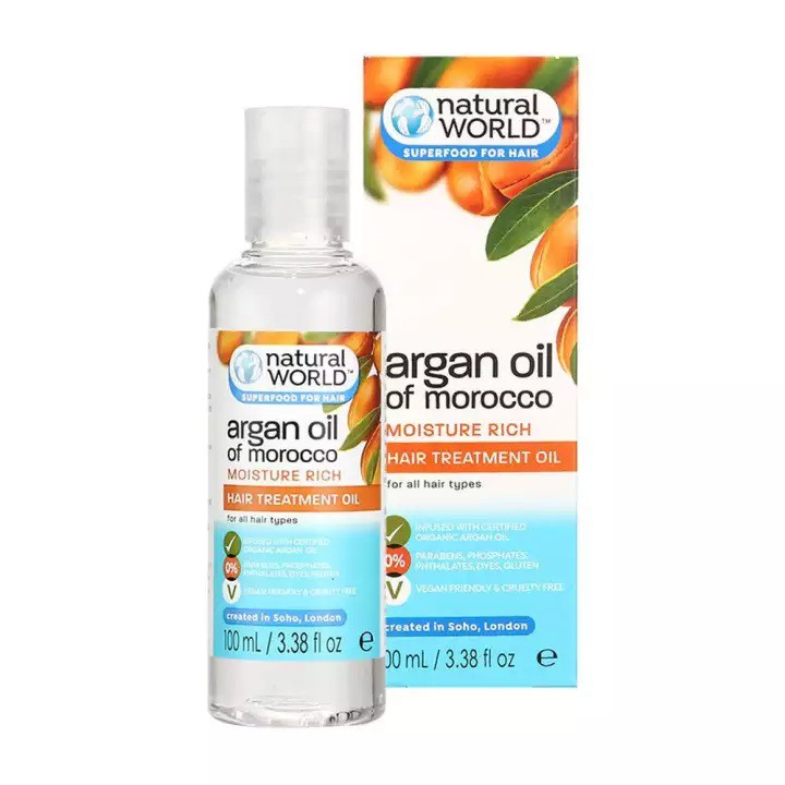 Dầu Dưỡng Ẩm Tóc Natural World Argan Oil Of Morocco Hair Treatment Chiết Xuất Dầu Argan 100ml
