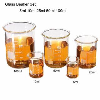 1 Bộ 5 Cốc Đo Lường Bằng Thủy Tinh 5 10 25 50 100ml