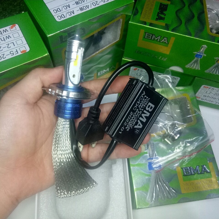 Bóng đèn pha LED xe máy siêu sáng BMA F5 - pha trắng - cốt vàng - Bảo hành 1 năm