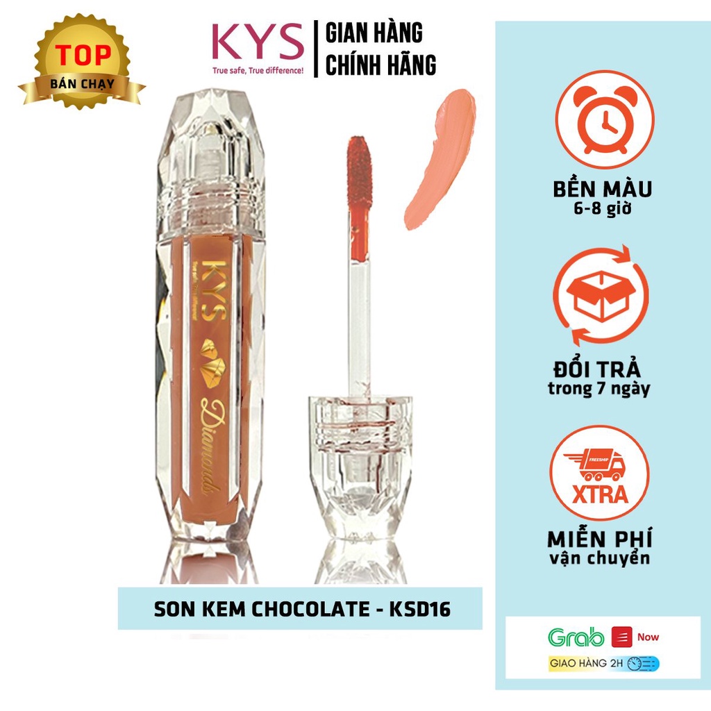 Son kem lì Chocolate KYS Đỏ Cam Diamonds bản mới 3gr