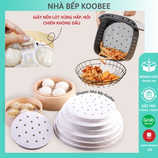 Giấy nến cho nồi chiên không dầu 100 tờ cắt sẵn đục lỗ chống dính lót bánh bao lót xửng hấp an toàn (PKB11)