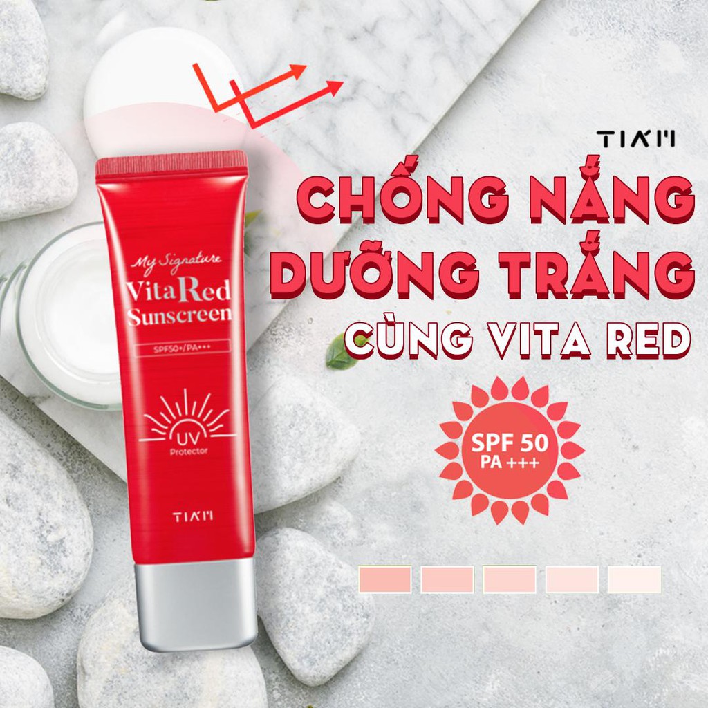 Kem Chống Nắng Tiam Dưỡng Trắng Giảm Thâm Tiam Signature Vita Red Sunscreen Tia'm SPF50+/PA+++ 50ml