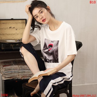 Bộ lửng áo trắng quần đen viền sọc trẻ trung - Micha B10