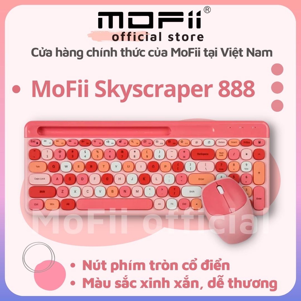 COMBO BÀN PHÍM VÀ CHUỘT KHÔNG DÂY GIẢ CƠ MOFII SKYSCRAPER 888 - DÙNG CHO MÁY TÍNH BÀN, LAPTOP, TIVI, ĐIỆN THOẠI,...