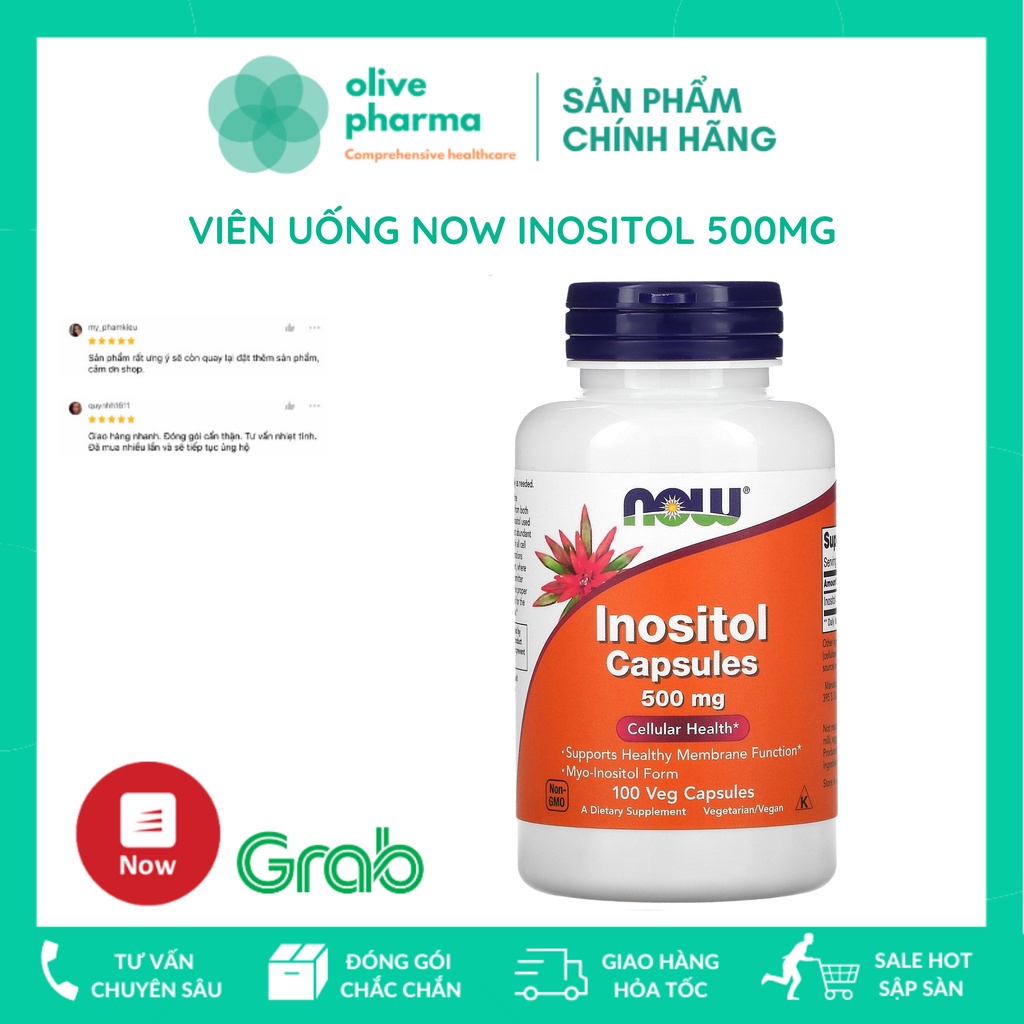 Viên Uống Now Inositol 500mg Giúp Phát Triển Tế Bào Cơ Thể (100 Viên Nang Thực Vật)