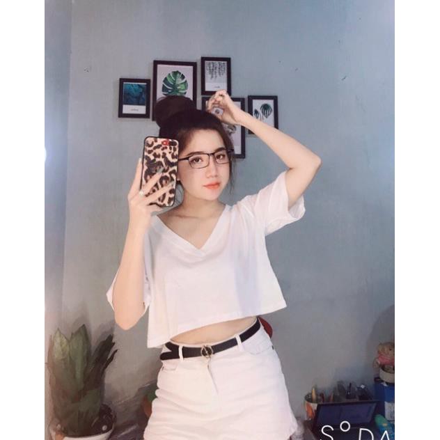 Áo croptop trơn cổ tim nhiều màu