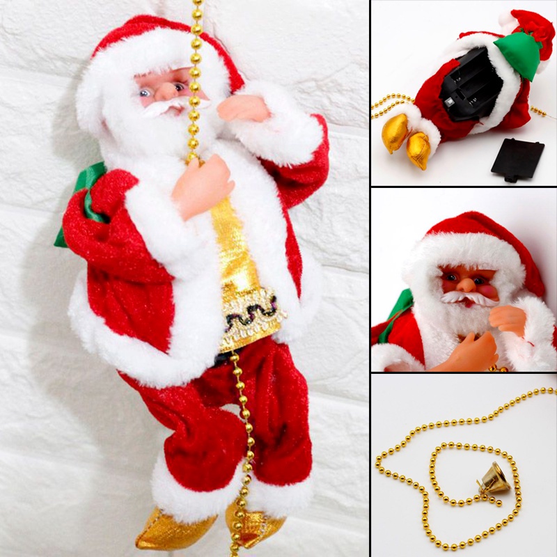 Đồ Trang Trí Giáng Sinh Hình Ông Già Noel Leo Núi Chạy Pin Có Đèn Và Nhạc