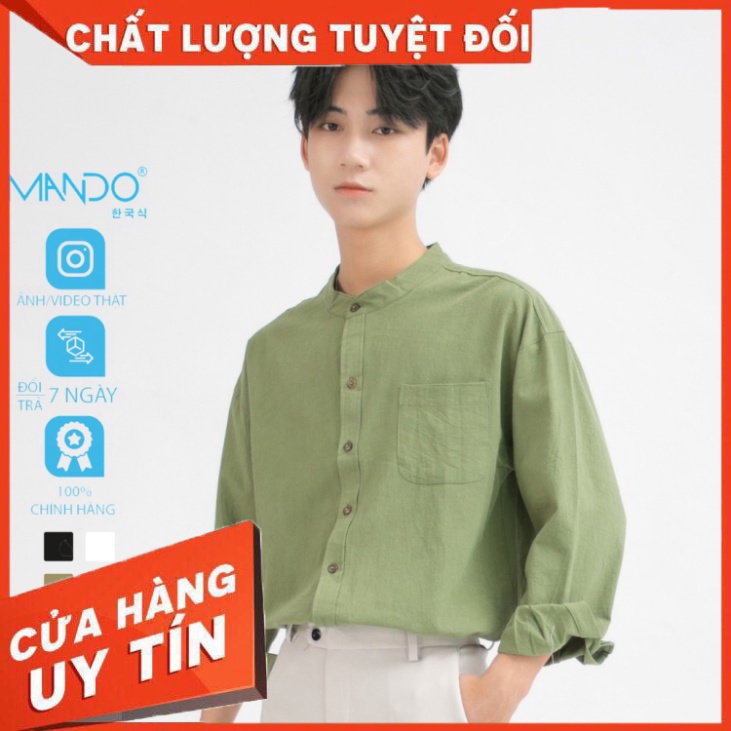 Áo Sơ Mi Cổ Tàu MANDO, Sơ Mi Đũi Dài Tay Nhiều Màu Phong Cách Trẻ Trung Hàn Quốc - ACT001 - Hàng nhập khẩu