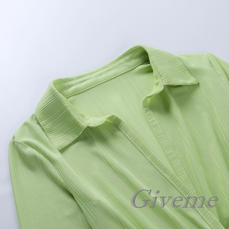 Đầm Tay Dài Cổ Chữ V Màu Trơn Thời Trang Dành Cho Nữ