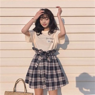 [ORDER] - Set Bring Tee + Quần short caro ống rộng giả váy cột dây eo 😍😍