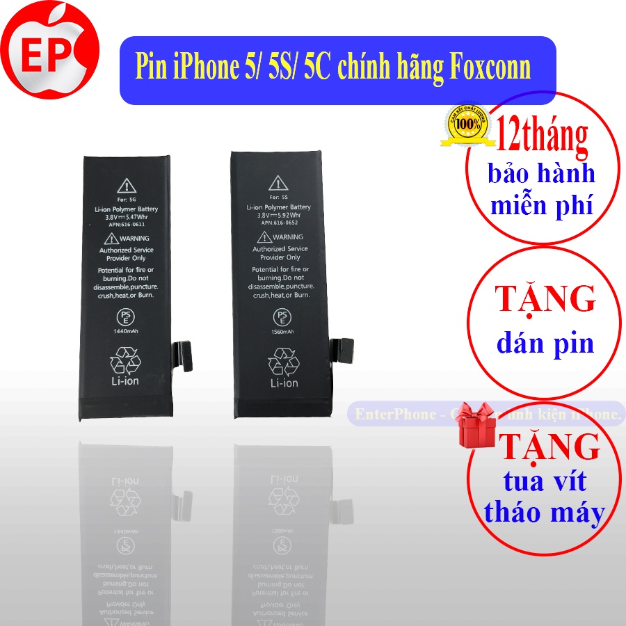 Pin iPhone 5/ 5S/ 5C chính hãng Foxconn bảo hành 12 tháng.