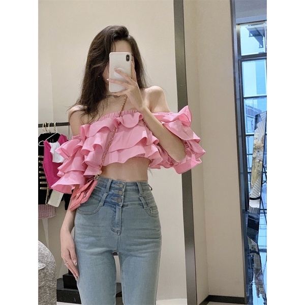 Áo trễ vai 3 tầng nhún bèo tiểu thư màu trơn xinh xắn, áo kiểu, crt, bẹt vai - Mã: 778 TV-FASHION