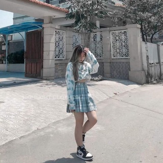 Chân váy xếp ly sọc caro trơn/skirt caro basic