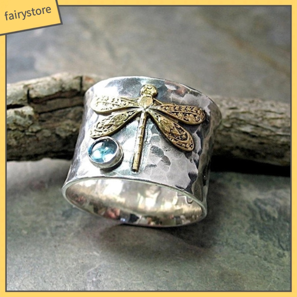 Nhẫn hợp kim hình chuồn chuồn đính đá xinh xắn