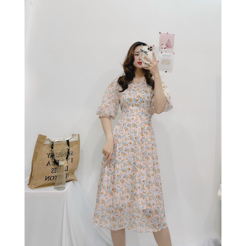 ĐẦM HOA VOAN TẾT TAY PHỒNG TO DÁNG DÀI -hình thật shop chụp | BigBuy360 - bigbuy360.vn