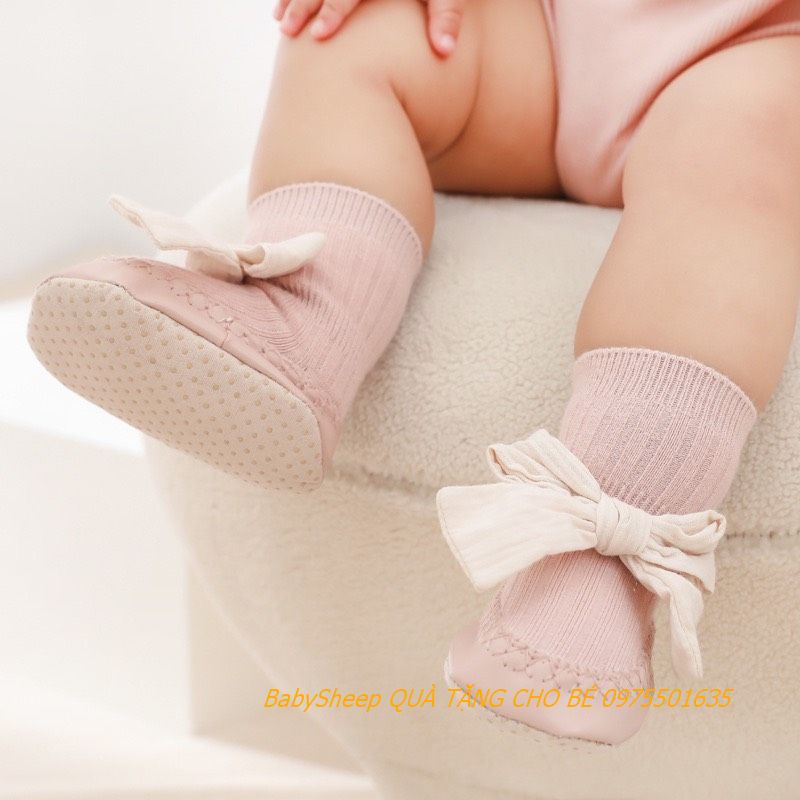 Giày Phối Nơ Cao Cổ Đính Nơ Vải Cho Bé Gái xinh xắn Đáng Yêu