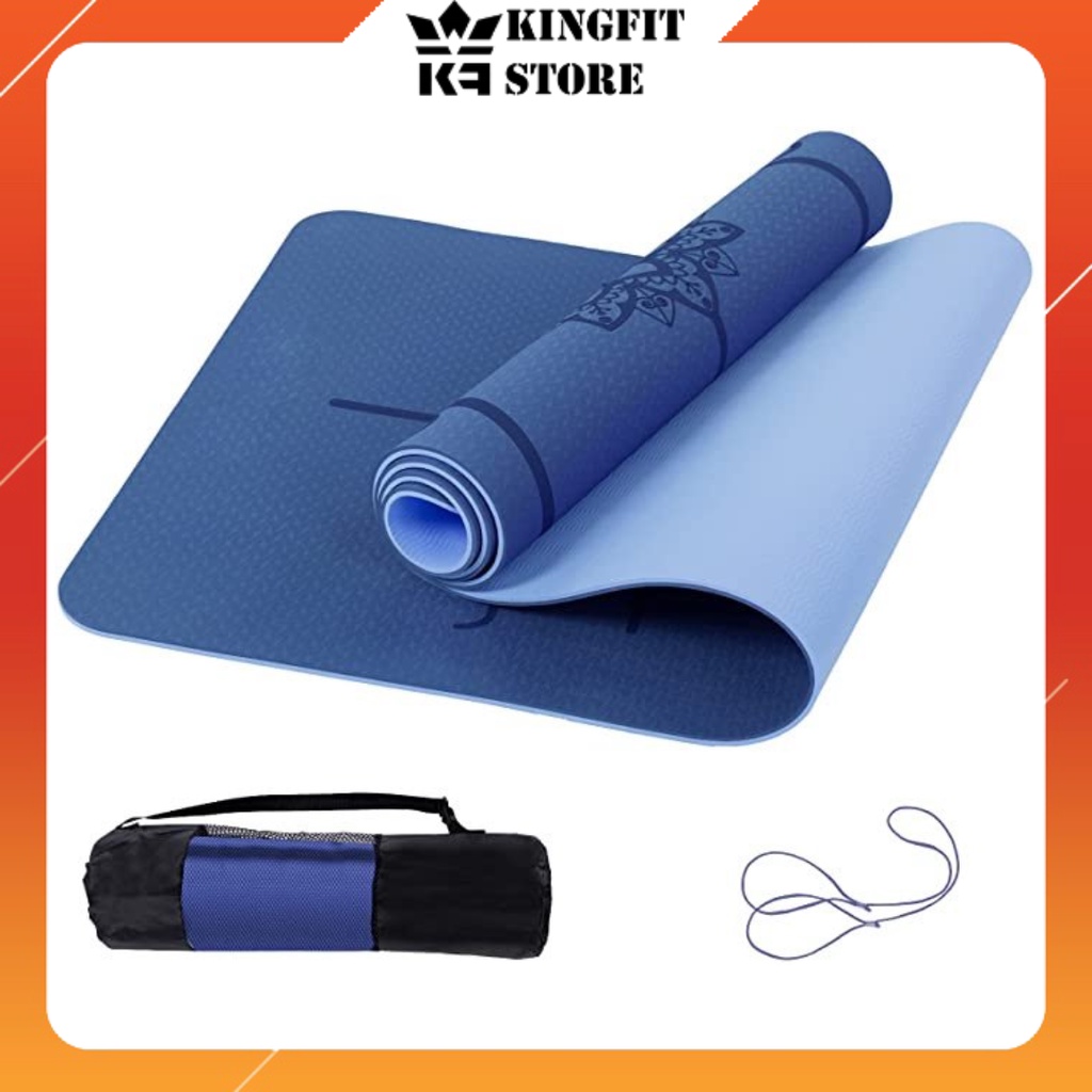 Thảm Tập Yoga Định Tuyến Cao Cấp KINGFIT Cao Su Non Tấm TPE 8mm 1 lớp và 6mm 2 lớp Chống Trượt, Túi chống nước