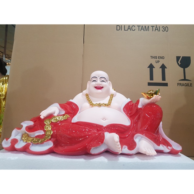 Tượng Phật Di lặc tam tài đá cao 24cm ngang 44cm