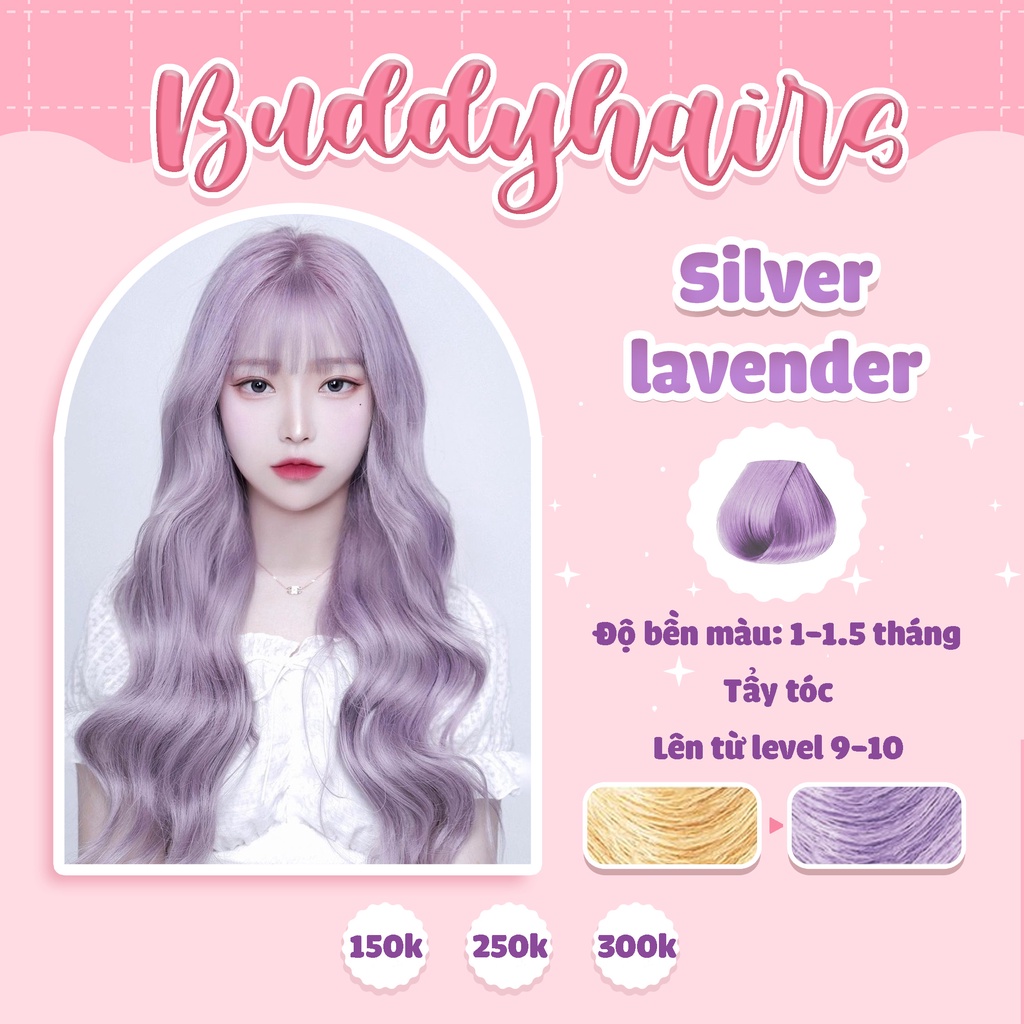 Thuốc nhuộm tóc Silver Lavender / Tím khói của Buddyhairs tặng kèm thuốc tẩy tóc 50K găng tay mũ trùm trợ nhuộm tiện ích