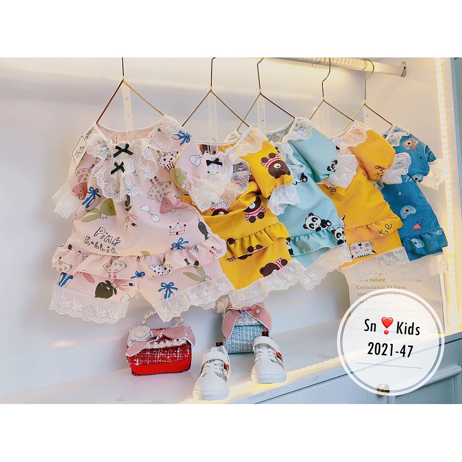 Bộ Pijama Phối Ren Cách Điêu Cực Xinh Cho Bé Gái NamKidShop V326