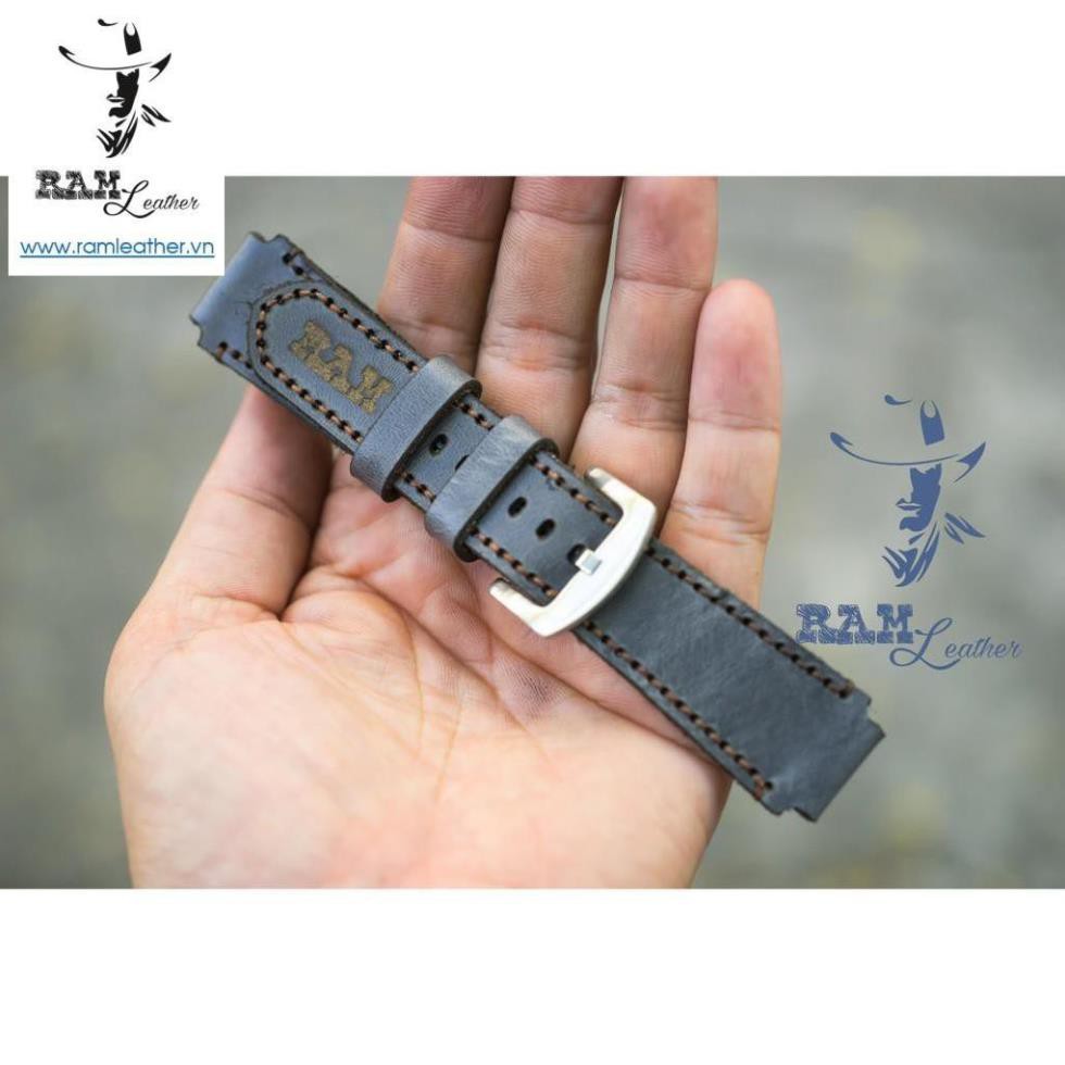 Dây đồng hồ da bò cho Casio AE1200 WHD và Seiko 5 37mm (Tặng Khóa + Cây thay dây + 2 chốt)- Da bò xám Đức RAM 1939 . *