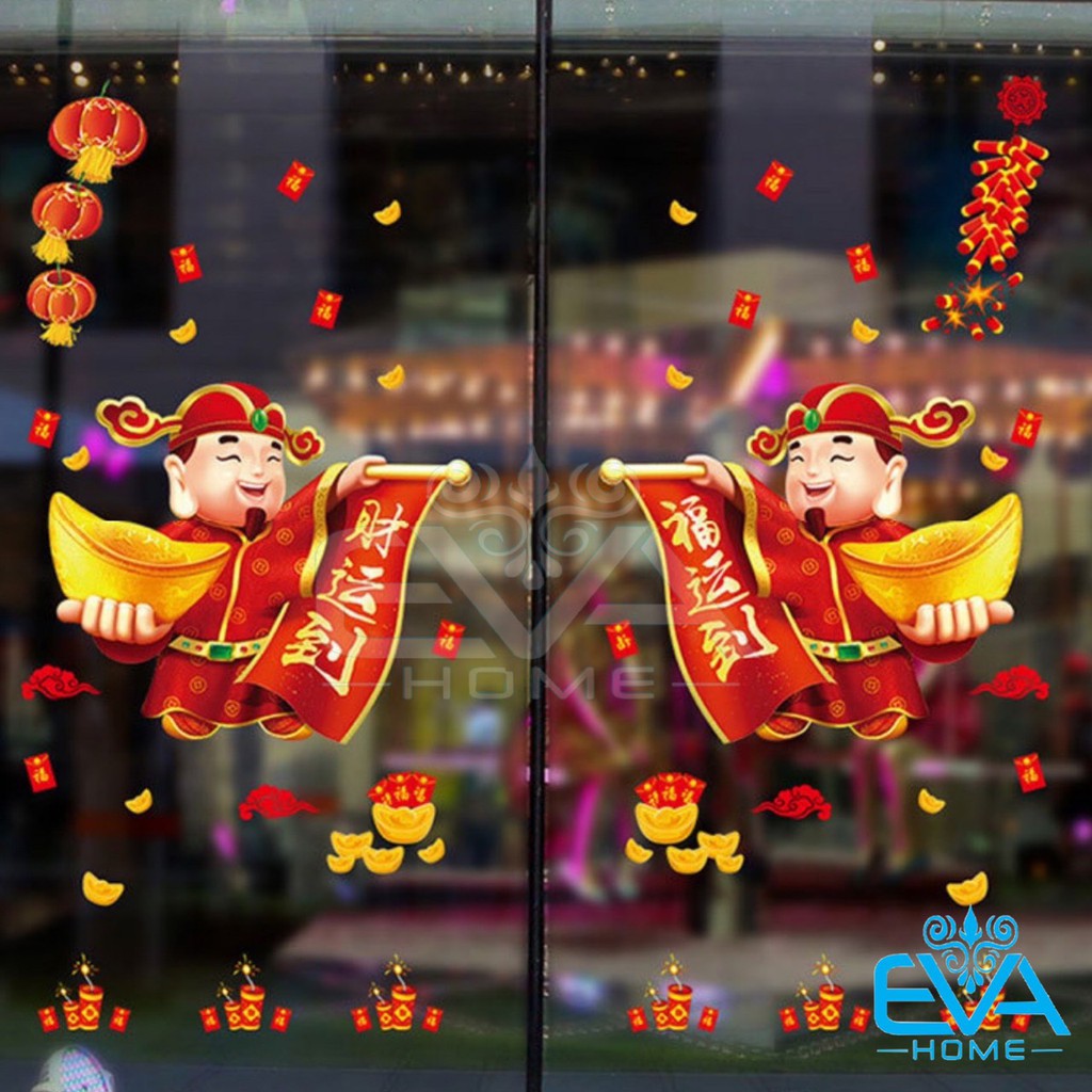 Decal Dán Tường Dán Kính Trang Trí Tết Họa Tiết Thần Tài Đón Tết XH6234 M0728