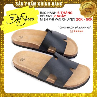 Dép đế trấu quai ngang H dành cho nam và nữ có đế dưới 7cm loại dép bệt màu đen thích hợp đi trong nhà và đi học - D07B
