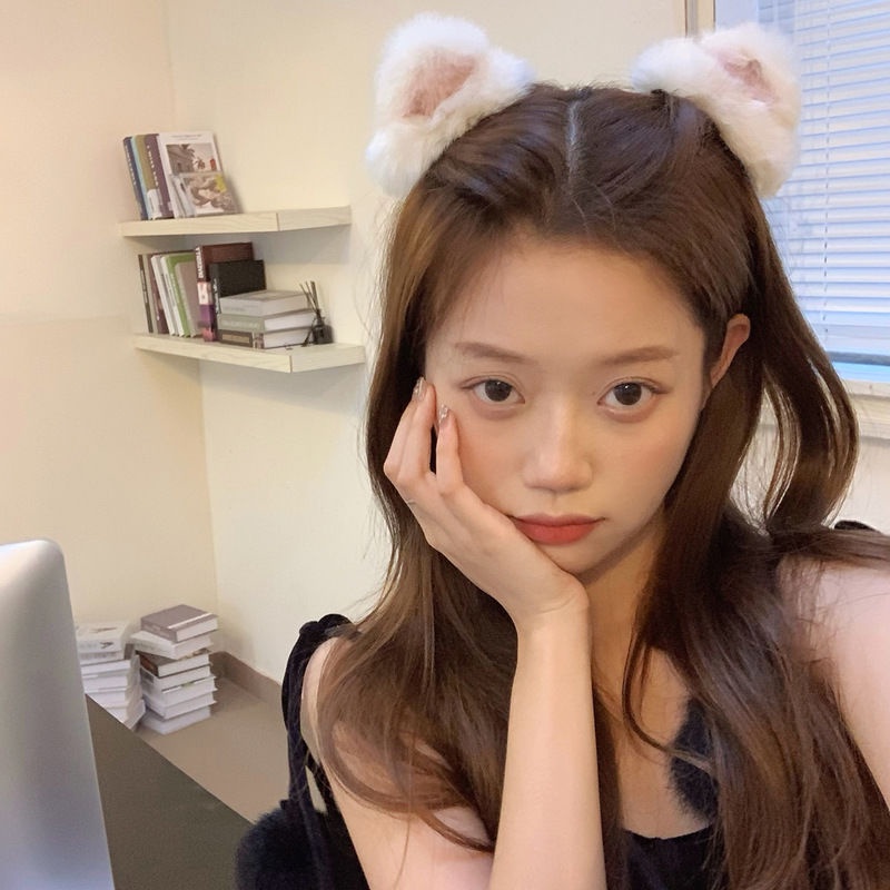 Kẹp tóc hình tai mèo phối lông thỏ đáng yêu