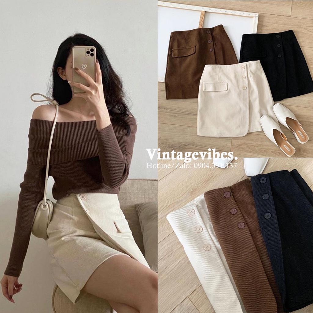 [Ảnh thật/Video] Chân váy xếp ly nhung tăm cài vạt chéo Ulzzang - Hàng QC