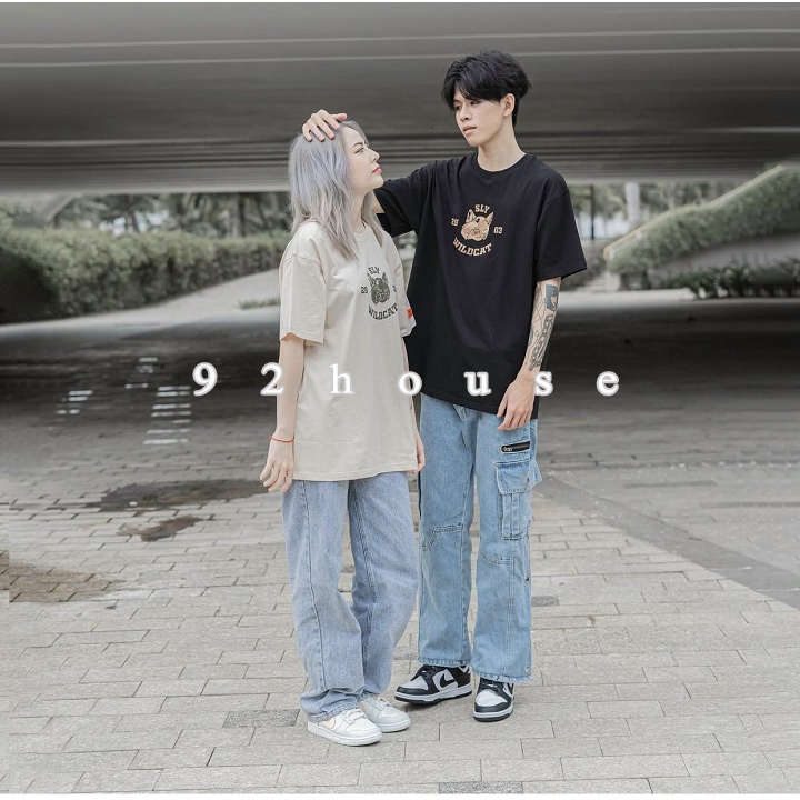 Áo thun tay lỡ unisex mặt mèo dáng rộng / Áo phông nữ phom rộng