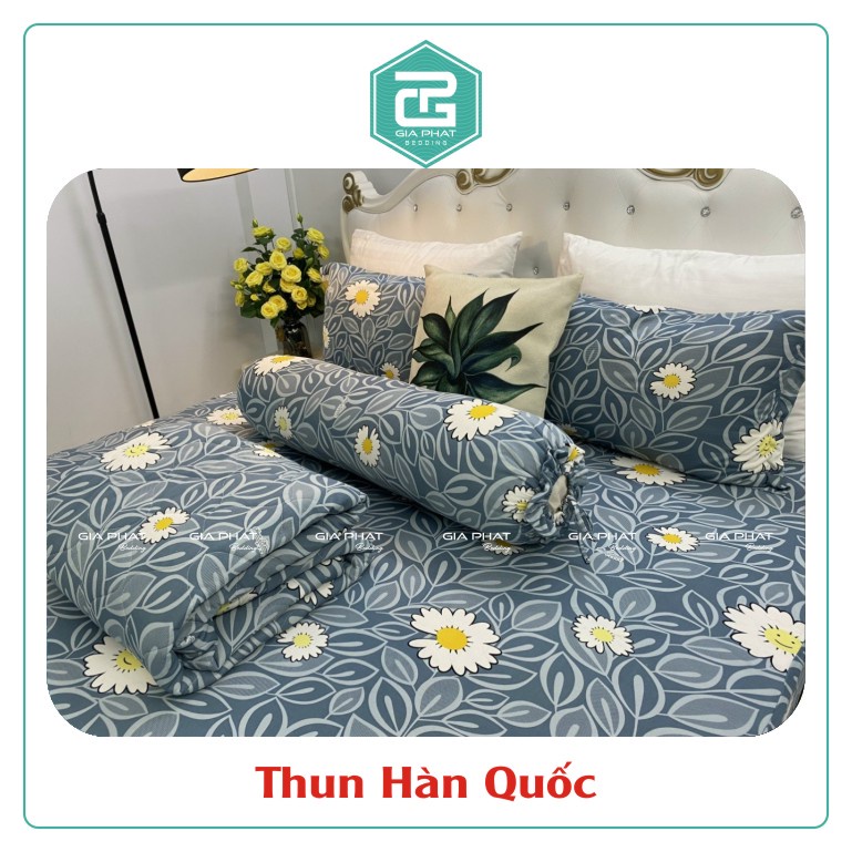 Bộ Ga Gối Thun Lạnh Hàn Quốc { 4 Món } họa tiết Hoa ( 1 ga bọc + 2 vỏ gối nằm + 1 vỏ gối ôm )