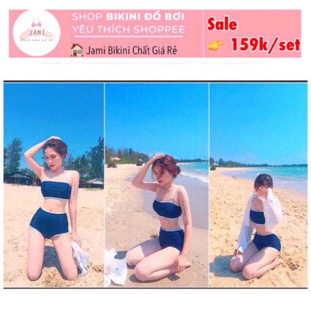 đồ bơi nữ bikini cạp cao ống xanh navi [Hình thật + video] - MMOX8