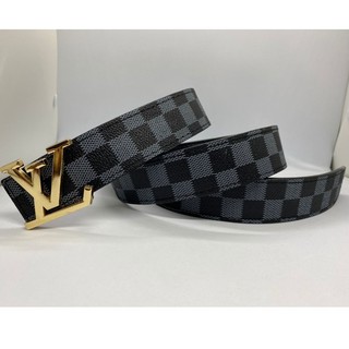 Thắt Lưng Nam - Dây Nịt Nam Kẻ Caro Mặt Vàng, Dây Màu Xám Da Tổng Hợp PVC Độ Bền Cao