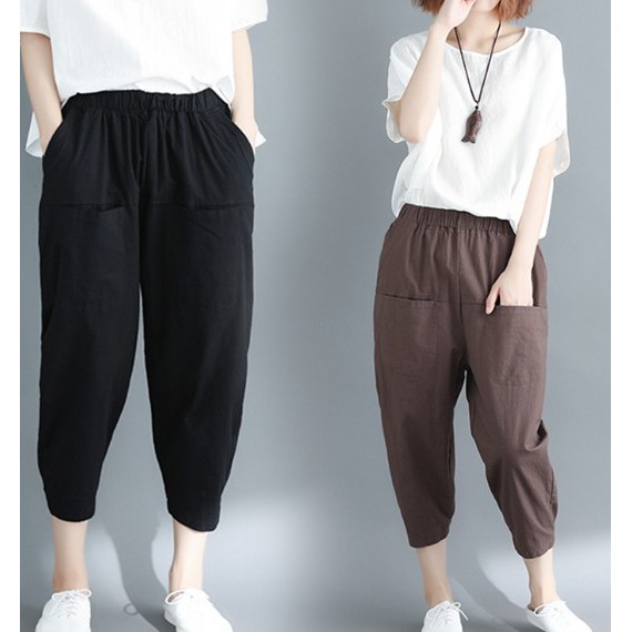 G970 Quần big size freesize trơn màu dáng lửng thiết kế trang nhã mới lạ túi trước