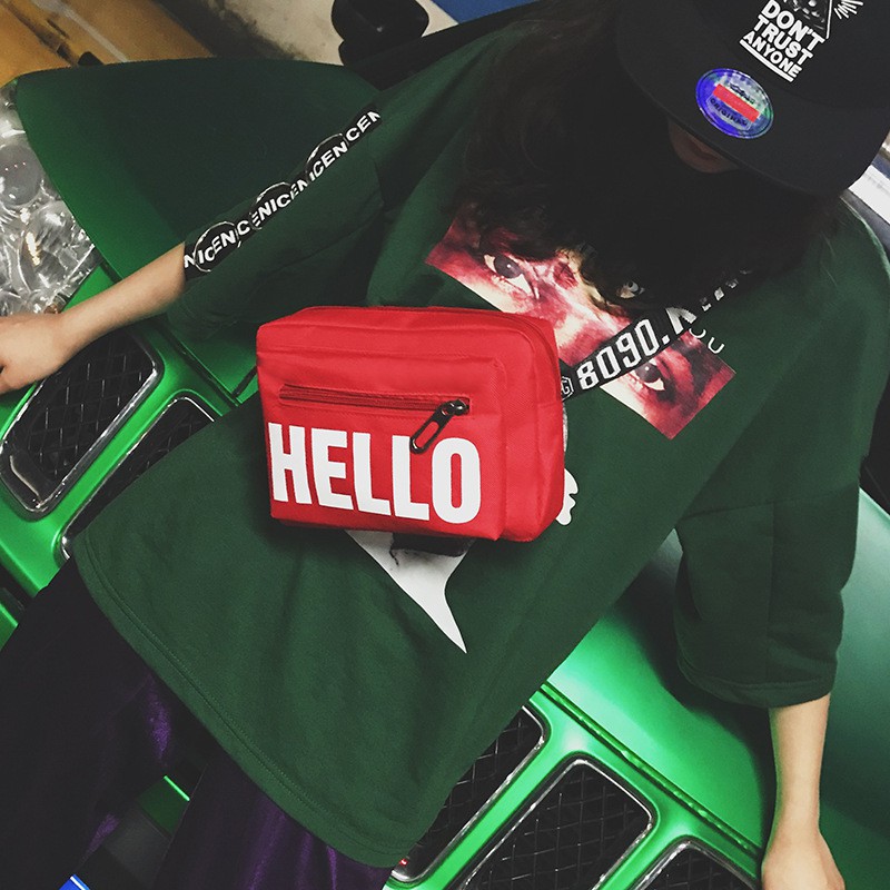 Túi Bao Tử Hộp HELLO Phối Dây Thêu Chữ Cá Tính