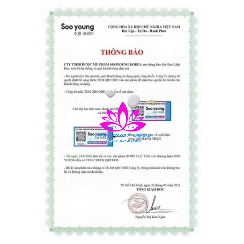 KEM DƯỠNG TRẮNG DA BODY LỤC TẢO SOO YOUNG TẶNG KÈM KÍCH