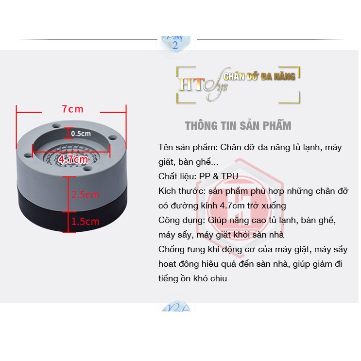 Đế chống rung máy giặt chân tủ lạnh đa năng combo 4 cái hàng chính hãng bảo hành 12 tháng